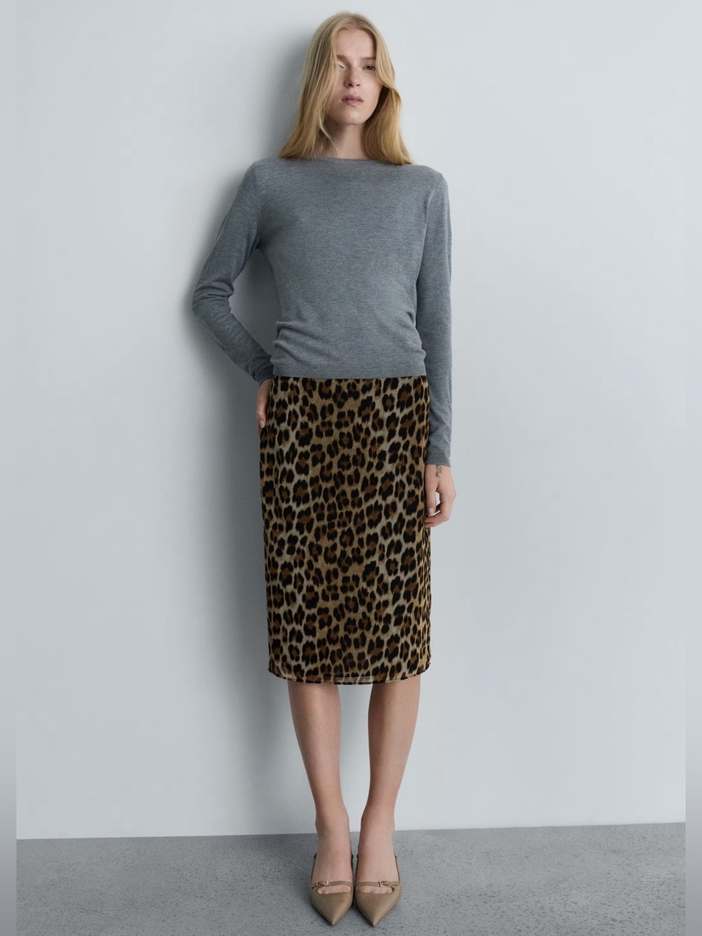 Mango Leopard Print Midi Skirt in Brown and Black NWT - Picture 5 of 6